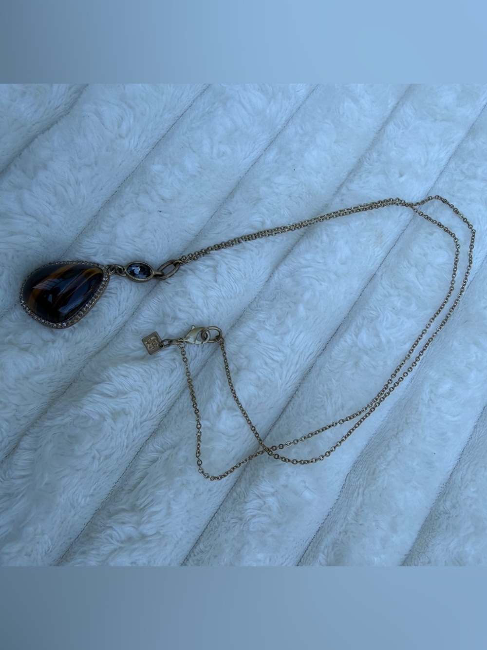 Banana Republic Gold Tone Pendant Necklace with Brown Stone Accent